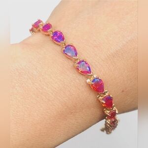 UTC 925 Thailand Sterling Silver  Hot Pink Topaz Bracelet 17.5 Grms. 7"